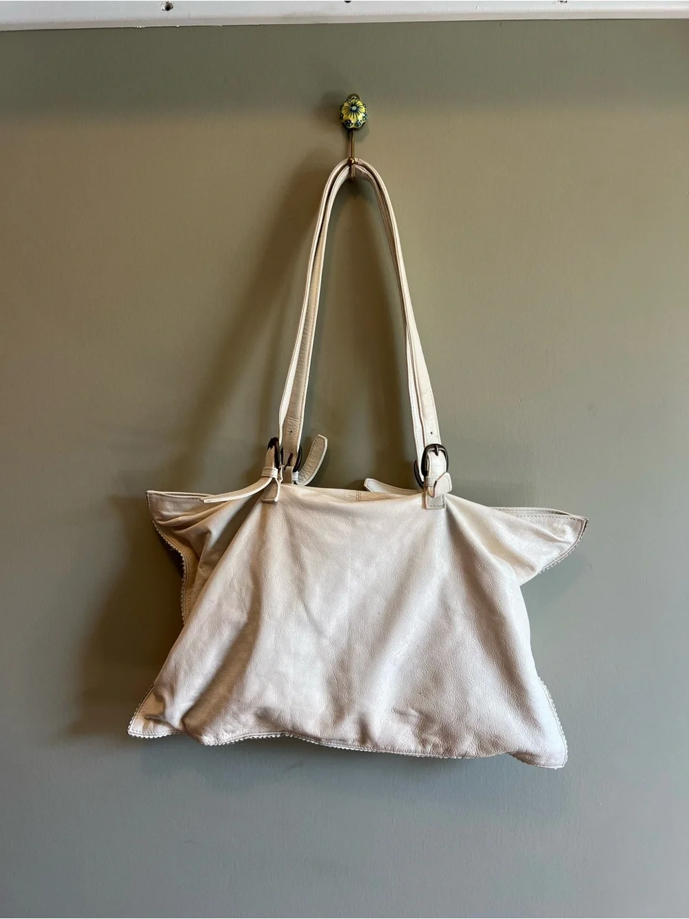 Latico NJ USA Ivory Leather Oversized Slouchy Tote with Floral Lining